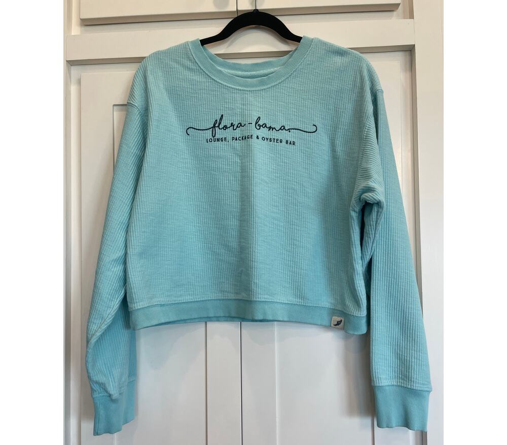 Ladies Corded aqua color Cropped sweatshirt FLORA-BAMA 100% Cotton L